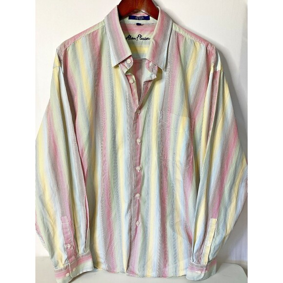 Alan‎ Flusser Men’s Long Sleeve Button Down Dress Shirt Pastel Stripe Size XL - Picture 1 of 9